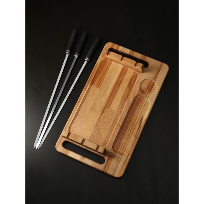 Подарочный набор для подачи шашлыка: доска-тарелка 44×24×5.5 см, шампур 3 шт, опахало, берёза Подарочный набор для подачи шашлыка: доска-тарелка 44×24×5.5 см, шампур 3 шт, опахало, берёза