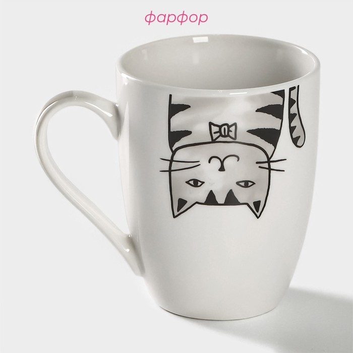 Кружка фарфоровая Доляна «Кис-кис-мяу», 350 мл, цвет белый Кружка фарфоровая Доляна «Кис-кис-мяу», 350 мл, цвет белый