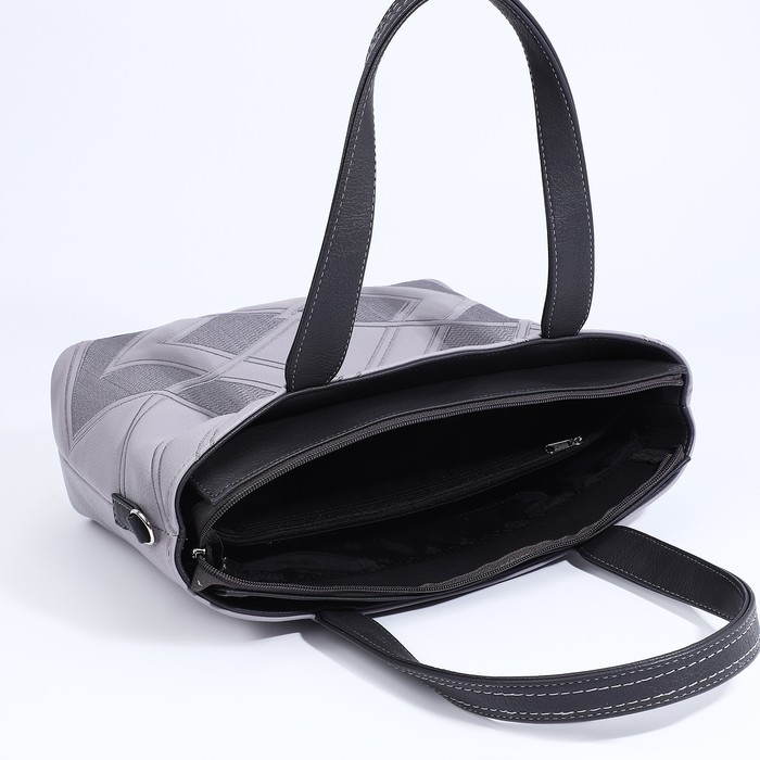 Сумка-тоут Сумка-тоут "Золотой дождь" на молнии, 2 наружных кармана, длинный ремень, цвет серый