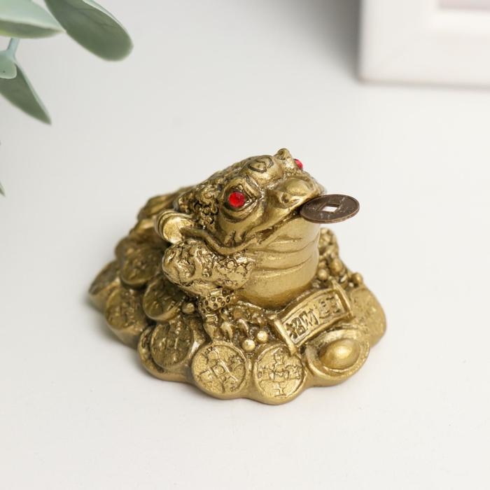 Нэцкэ полистоун под бронзу Нэцкэ полистоун под бронзу "Жаба с монетой" 4,5х4,5х4 см