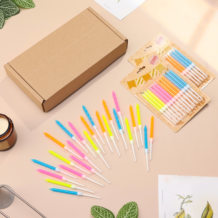 Свечи для торта "Неон", 10 см, высокие, разноцветные, 24 шт