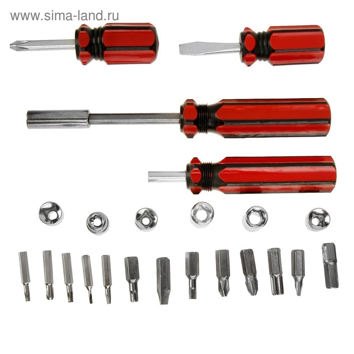 Отвертки с набором бит и головок ЛОМ, пластиковые рукоятки, 23 предмета Отвертки с набором бит и головок ЛОМ, пластиковые рукоятки, 23 предмета