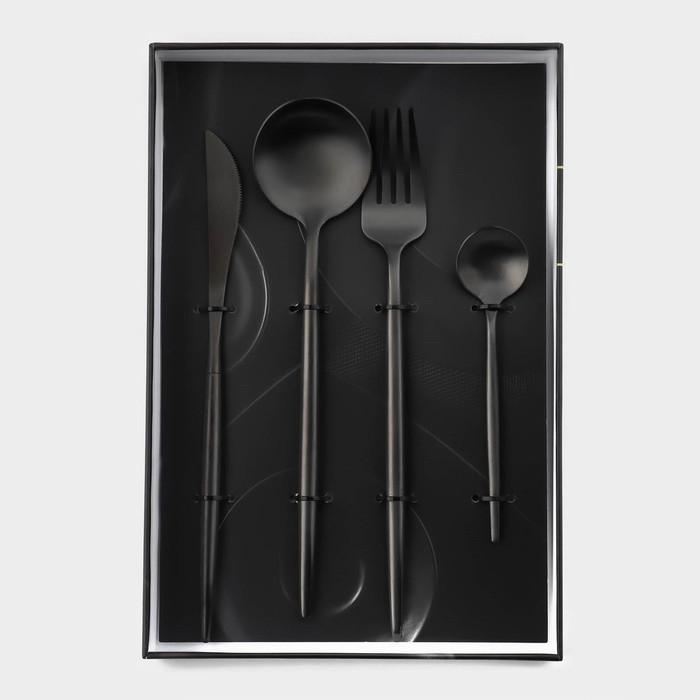 Столовые приборы из нержавеющей стали Magistro «Фолк», 4 предмета, цвет чёрный Столовые приборы из нержавеющей стали Magistro «Фолк», 4 предмета, цвет чёрный