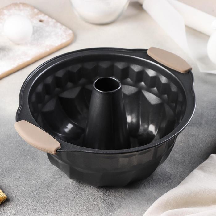 Форма для выпечки Доляна &laquo;Немецкий кекс. Забота&raquo;, 28&times;23,5&times;10,5 см, с силиконовыми ручками, антипригарное покрытие, цвет чёрный