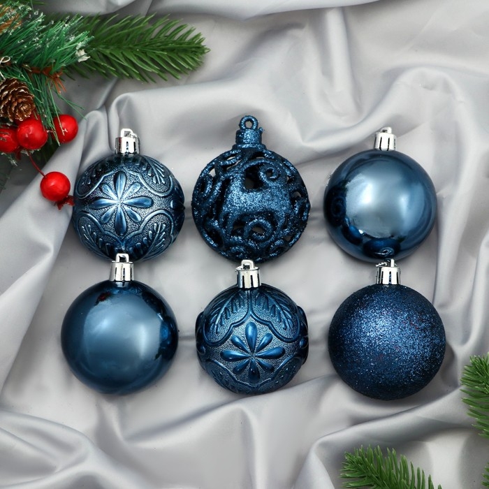 Набор шаров пластик d-6 см, 12 шт Набор шаров пластик d-6 см, 12 шт "Сильва" синий