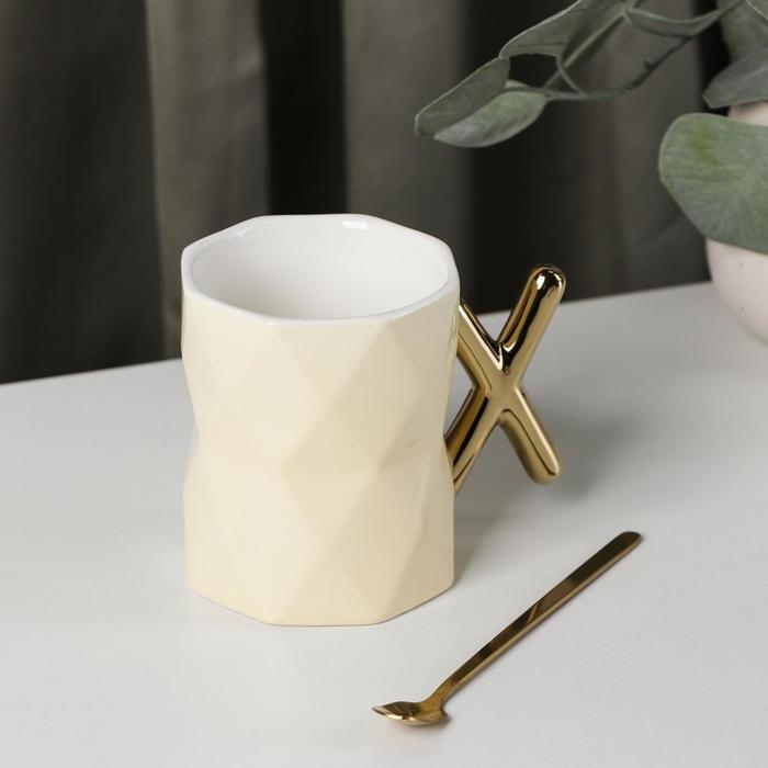 Кружка керамическая с ложкой «Луи», 250 мл, цвет МИКС Кружка керамическая с ложкой «Луи», 250 мл, цвет МИКС