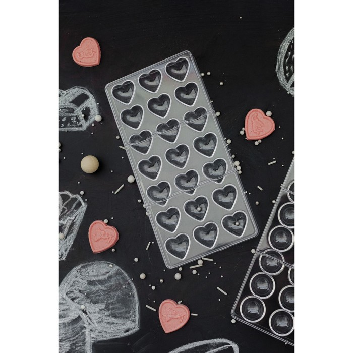 Форма для конфет и шоколада KONFINETTA «Сердца», 27,5×13,5 см, 21 ячейка 2×3 см, цвет прозрачный Форма для конфет и шоколада KONFINETTA «Сердца», 27,5×13,5 см, 21 ячейка 2×3 см, цвет прозрачный