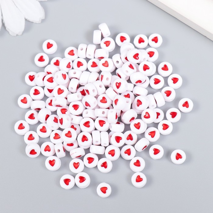 Набор бусин для творчества пластик Набор бусин для творчества пластик "Красное сердечко в круге" 20 гр 0,7х0,7 см
