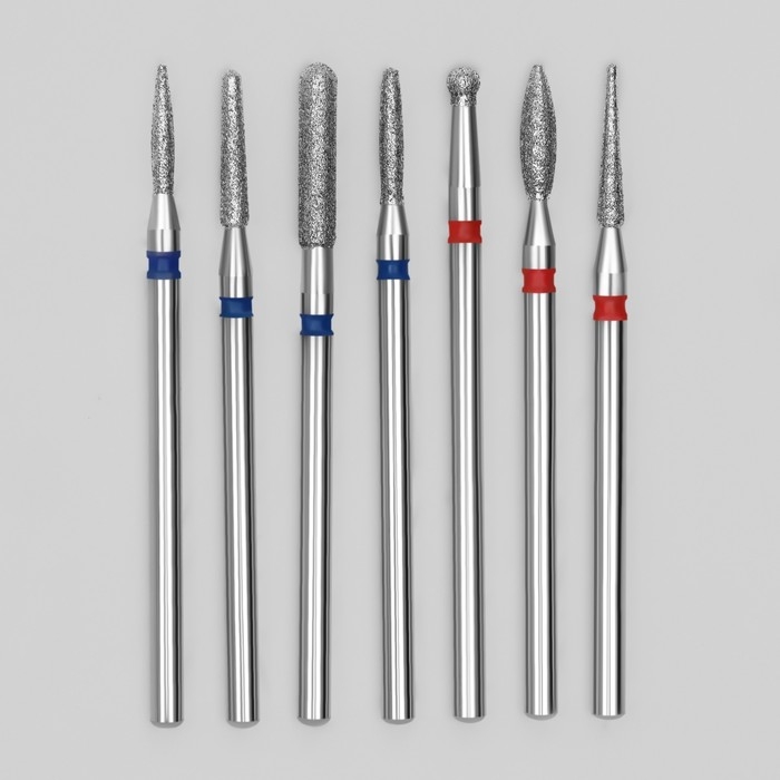 Фрезы алмазные для маникюра, 7 шт, форма и зернистость АССОРТИ Фрезы алмазные для маникюра, 7 шт, форма и зернистость АССОРТИ