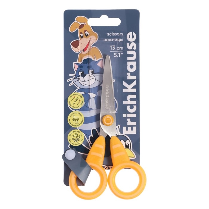 Ножницы детские ErichKrause Ножницы детские ErichKrause "Простоквашино", 13 см, закруглённые концы лезвий, ударопрочный пластик, блистер, МИКС
