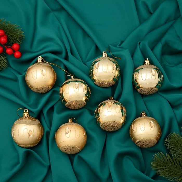 Набор шаров пластик d-5,5 см, 8 шт Набор шаров пластик d-5,5 см, 8 шт "Карнавальная ночь" золото