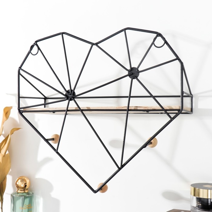 Крючки декоративные металл с полочкой Крючки декоративные металл с полочкой "Лофт. Сердце" чёрный 28,5х9х30 см