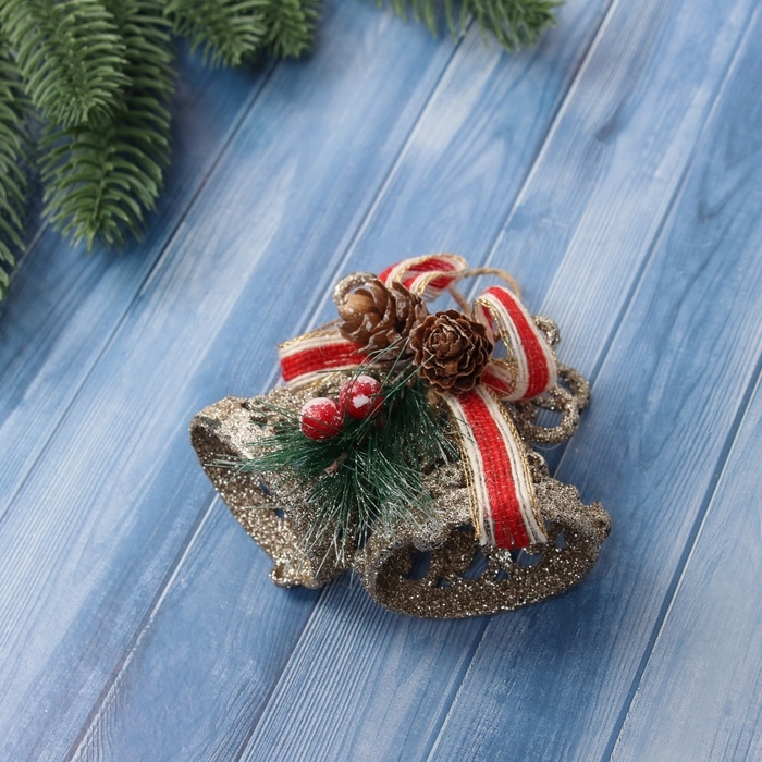 Украшение ёлочное Украшение ёлочное "Колокольчик блеск бантик объём" 8х10,5 см, золото