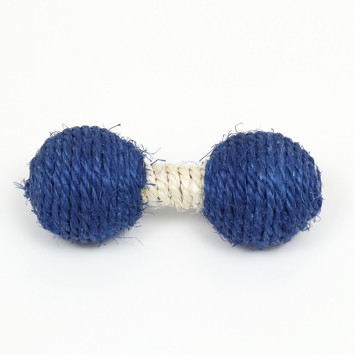 Гантель-погремушка сизалевая, 11,5 см, синяя/белая Гантель-погремушка сизалевая, 11,5 см, синяя/белая