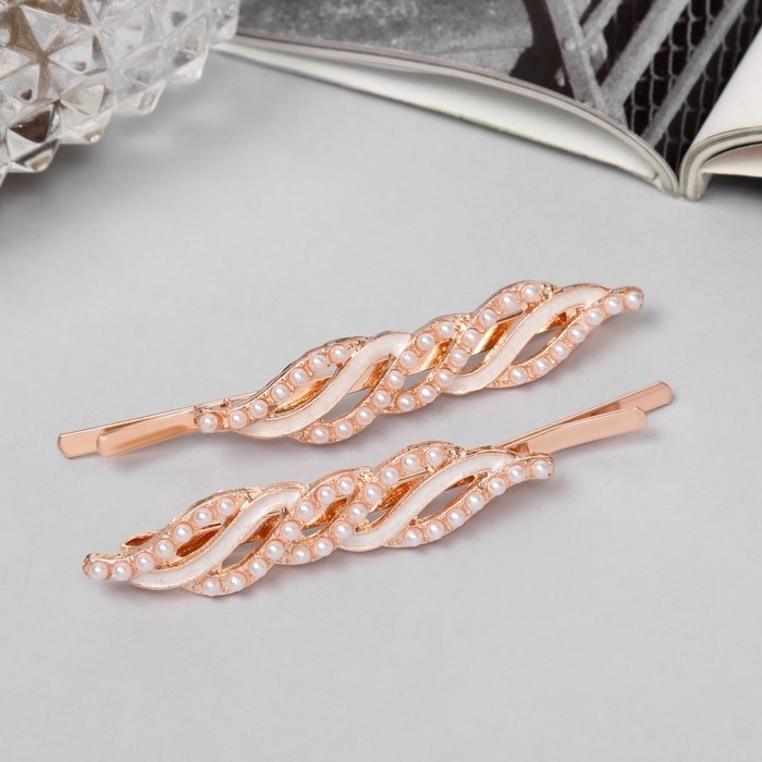 Невидимка для волос  Невидимка для волос "Кэли" (набор 2 шт) нежность, 6 см, розовое золото