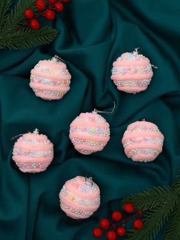 Набор шаров пластик d-6 см, 6 шт Набор шаров пластик d-6 см, 6 шт "Маттео" розовый