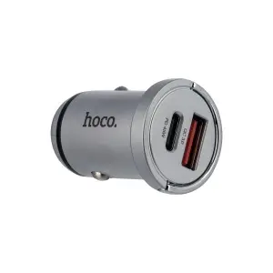 Переходник автомобильного зарядного утсройства NZ10 HOCO на Type-C 45W + USB QC3.0 серебристый