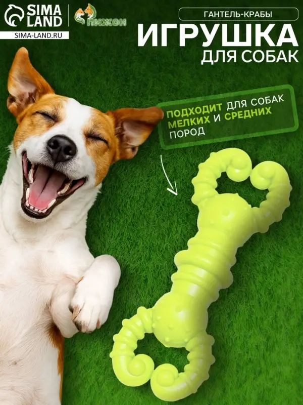 Игрушка для собак резиновая &laquo;Гантель-крабы&raquo;, TPR, 11.5&times;2 см, жёлтая