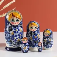 Матрёшка дерево &laquo;Марина&raquo;, гжель, 5-кукольная, 19 см