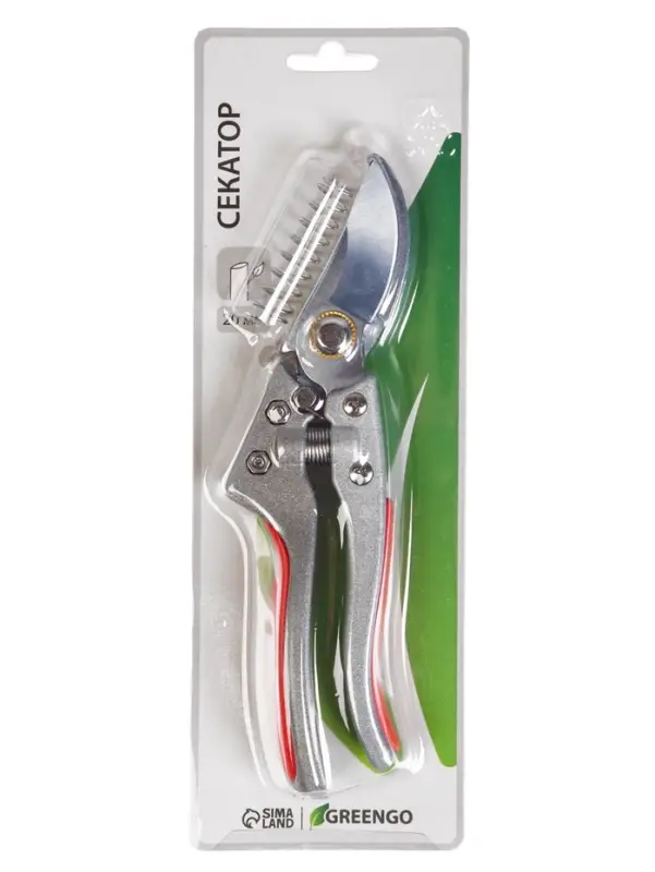 Секатор плоскостной, 8.6" (22 см), с металлическими ручками, Greengo