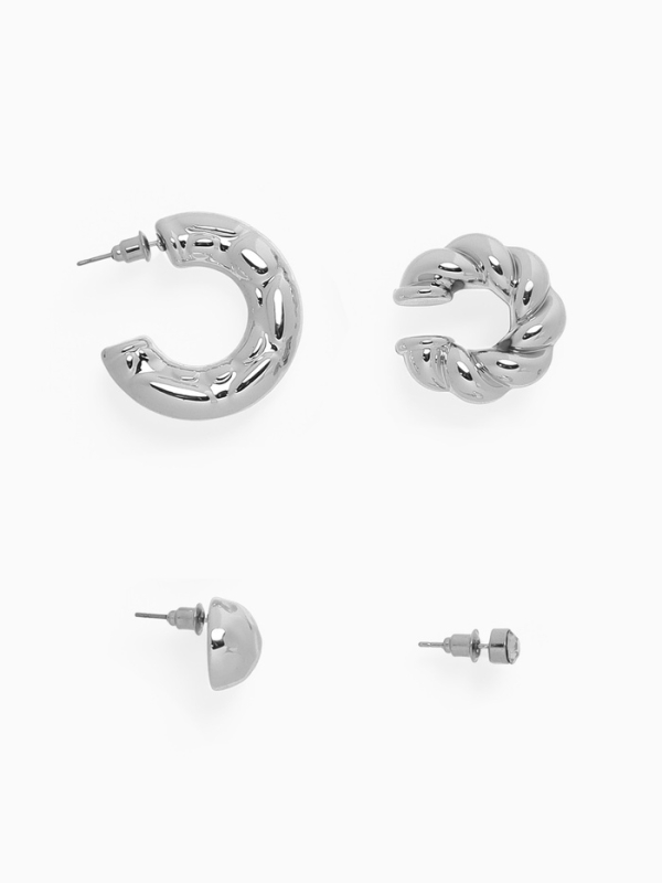 Набор серьги и каффы 4 шт «Мятые» переплетение, цвет серебро