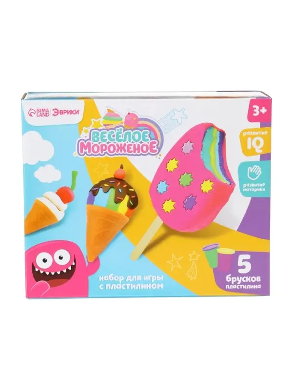 Игровой набор для лепки &laquo;Весёлое мороженое&raquo;, 5 брусков пластилина, аксессуары