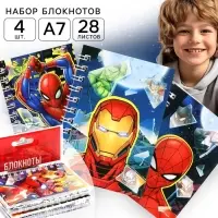 Блокнот А7, 28 листов, набор 4 шт., Марвел