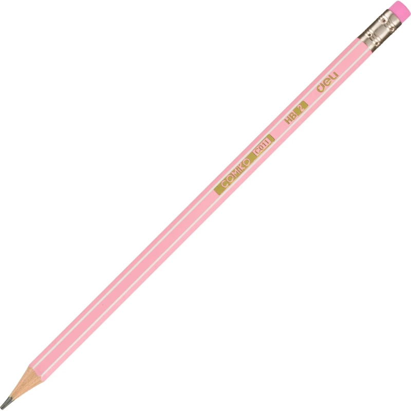 Карандаш чернографитный Deli EC011-HB шестигр., HB ластик, цвет АССОРТИ