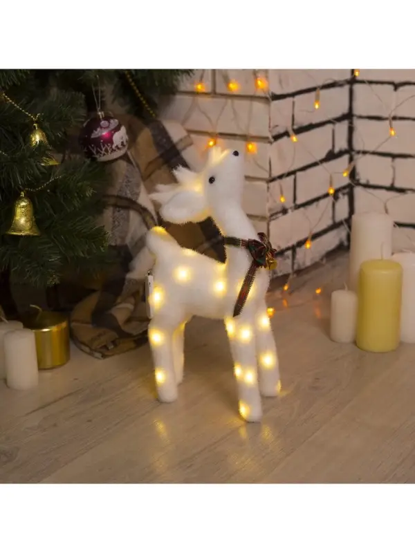 Светодиодная фигура &laquo;Олень&raquo; 16&times;30&times;9 см, флок, от батареек CR2032&times;2, свечение тёплое белое