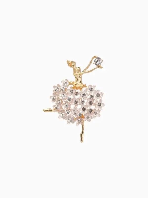 Брошь &laquo;Балерина&raquo;, женственность, белая в золоте