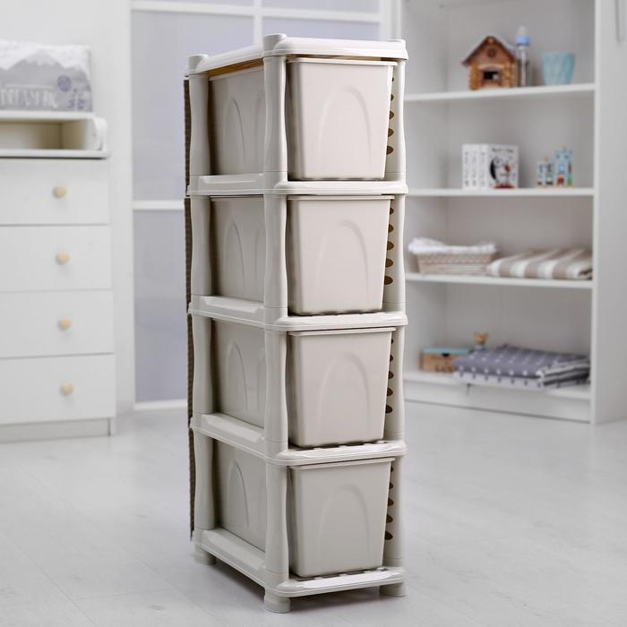 Комод узкий 4-х секционный «Ротанг», цвет белый Комод узкий 4-х секционный «Ротанг», цвет белый