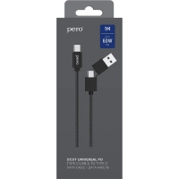 Кабель USB PERO DC-07 UNIVERSAL 2 in 1, USB-A + PD  to Type-C, 1m, Black