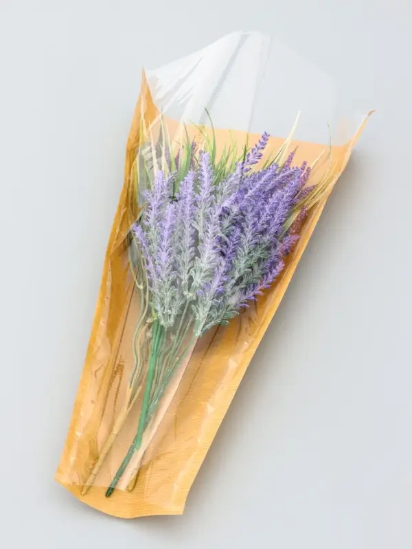 Конус для цветов, крафт с пленкой, 28×9×44cm, крафтовый