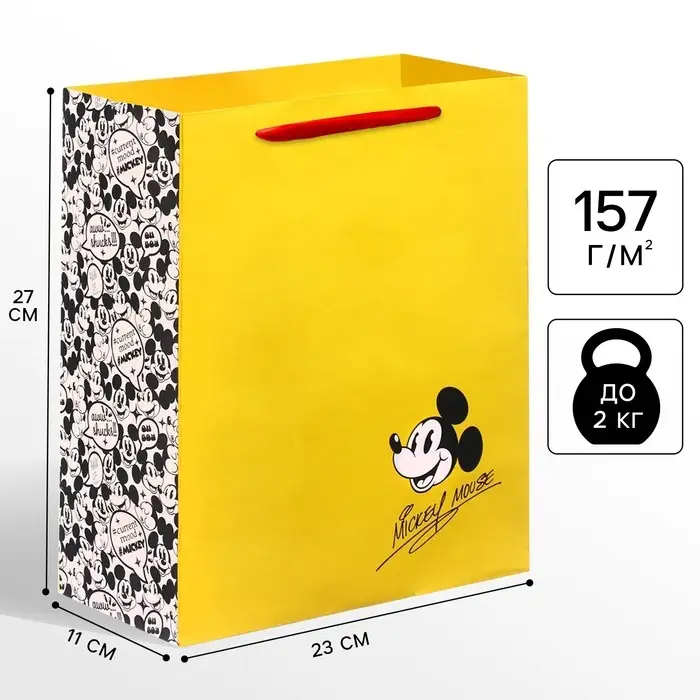 Пакет подарочный, 23х27х11 см, упаковка, Микки Маус
