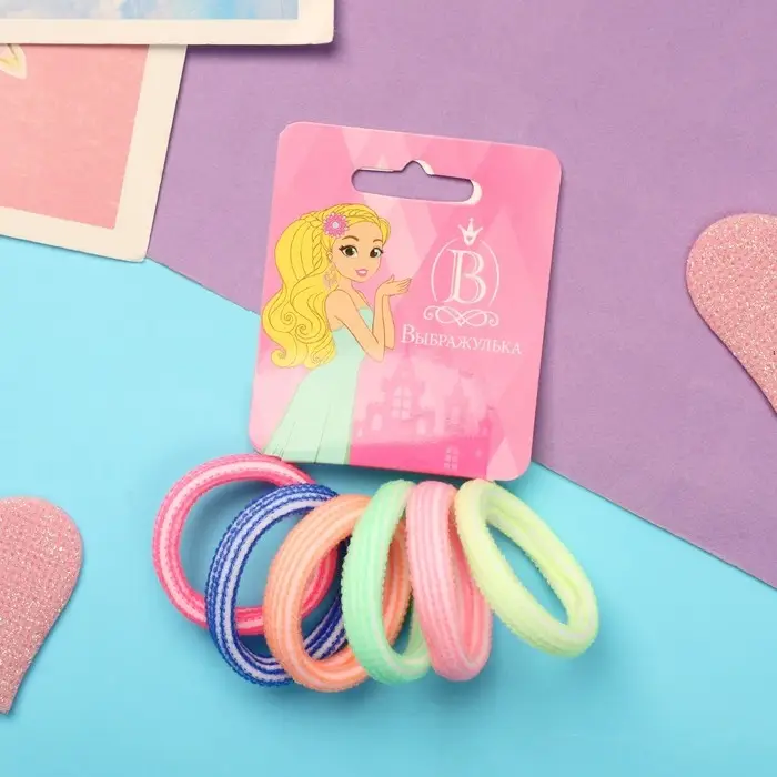 Резинка для волос Резинка для волос "Махрушка полоска" (набор 6 шт) яркая двухцветная