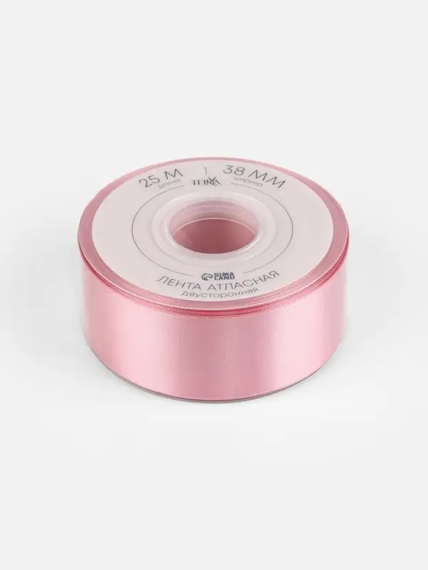 Лента атласная TEIRA, двухсторонняя, 38 мм, 25&plusmn;1 м, розовая №158