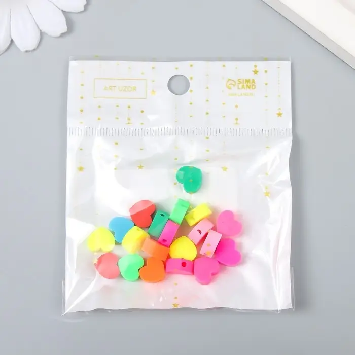 Набор бусин для рукоделия и плетения &laquo;Арт Узор. Яркие сердечки&raquo;, 20 шт., PVC, 0.5&times;1&times;1 см