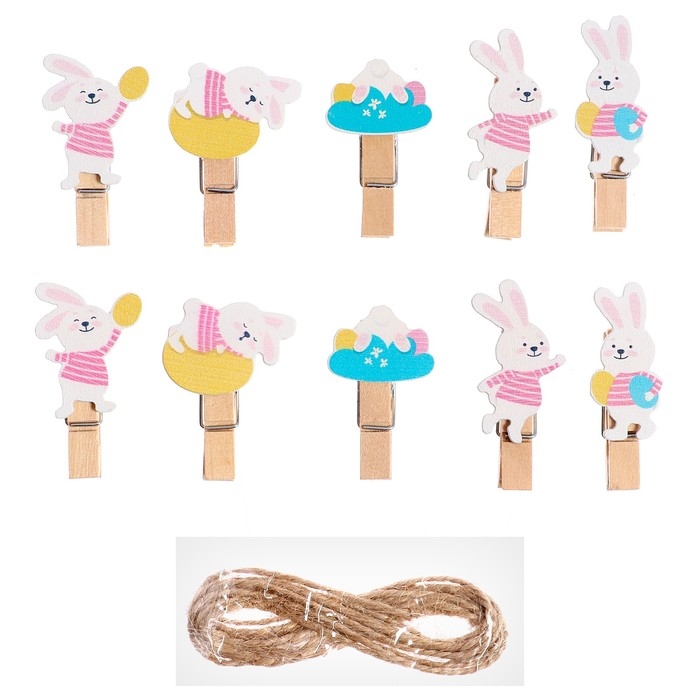 Прищепки декоративные &laquo;Зайчики&raquo; набор 10 шт., 1.5 &times; 12 &times; 14 см