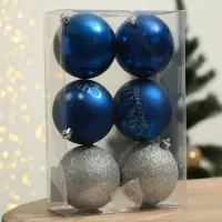 Шары ёлочные &laquo;Счастья в Новом году!&raquo;, пластик, d=8, 6 шт., синие, серебристые