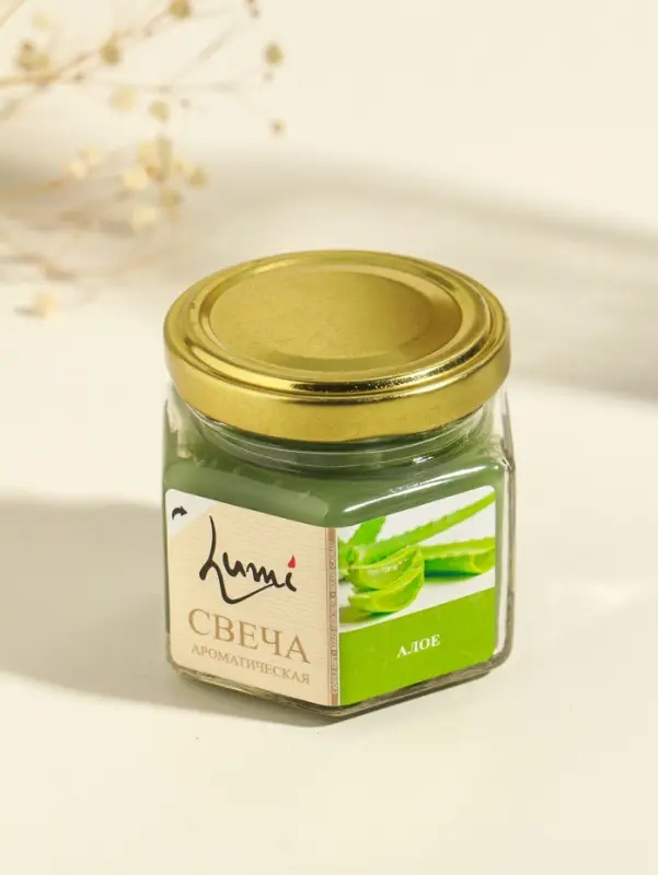 Свеча ароматическая в банке 70 гр воска, алое Свеча ароматическая в банке 70 гр воска, алое