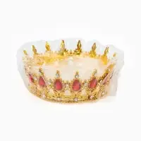 Корона топпер для торта, золотая с красными камнями