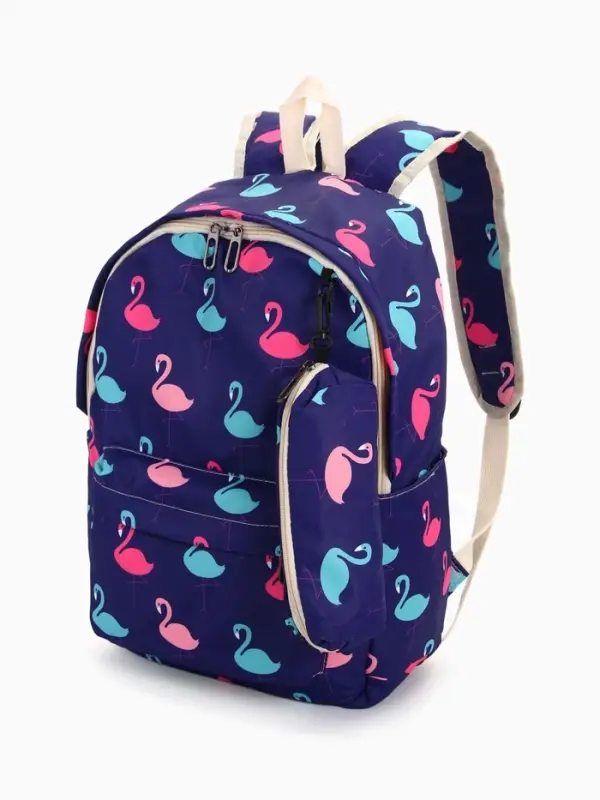Рюкзак школьный &laquo;Фламинго&raquo;, с пеналом, 29&times;12&times;41 см, фиолетовый
