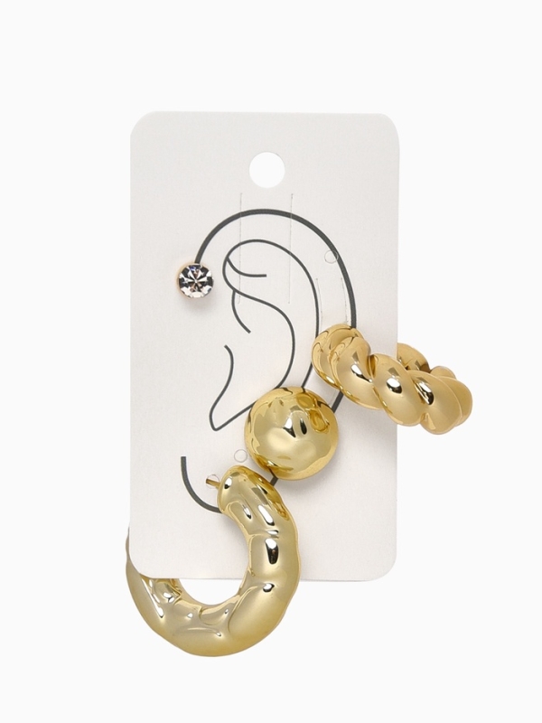 Набор серьги и каффы 4 шт «Мятые» переплетение, цвет золото