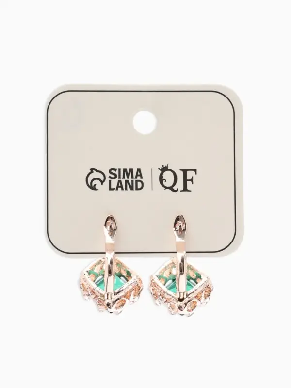 Серьги со стразами &laquo;Эдель&raquo;, ромб, зелёные в розовом золоте