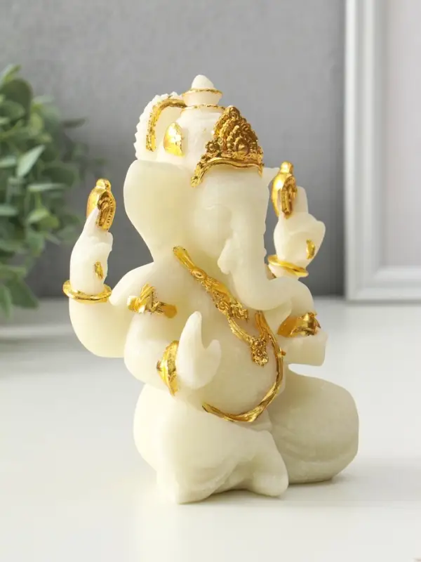 Фигурка песчаник &laquo;Ганеша - мудрость и благополучие&raquo;, белый с золотом, 8&times;13&times;18.5 см