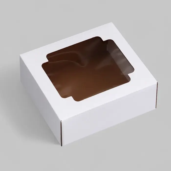 Коробка сборная без печати крышка-дно белая с окном 14.5&times;14.5&times;6 см