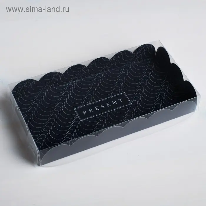 Коробка для печенья, кондитерская упаковка с пластиковой крышкой, Present, 21 х 10.5 х 3 см