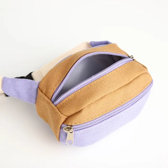 Сумка детская поясная на молнии, наружный карман, сиреневая, бежевая