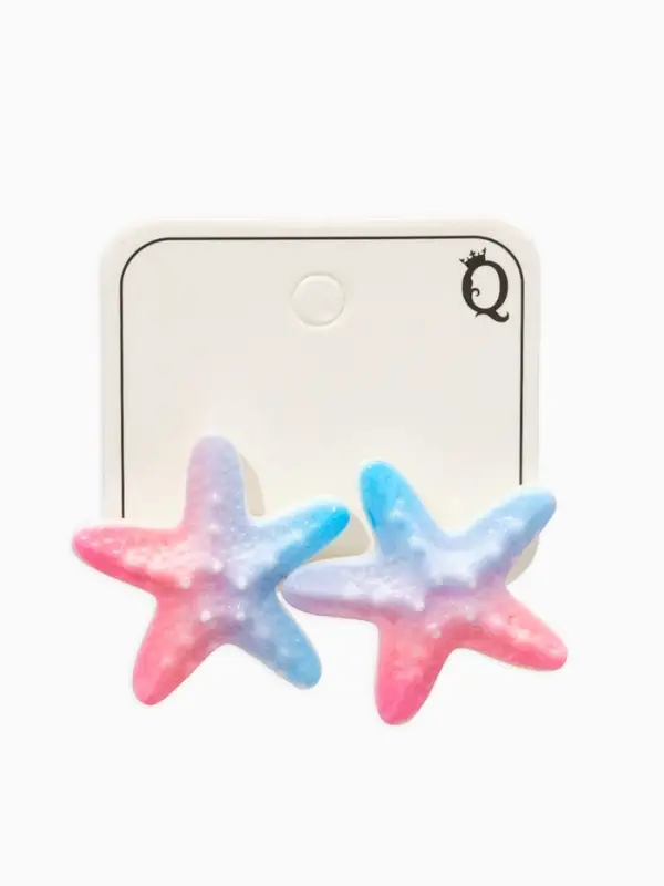 Серьги пластик "Морская звезда", цвет розово-голубой