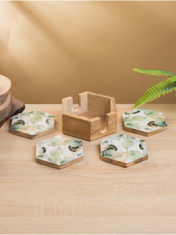 Подставка под горячее (набор 4 шт)  Подставка под горячее (набор 4 шт) "Листья" дерево манго 15х13х5 см